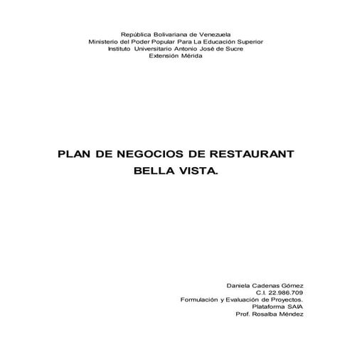 Plan de mercado restaurant bella vista