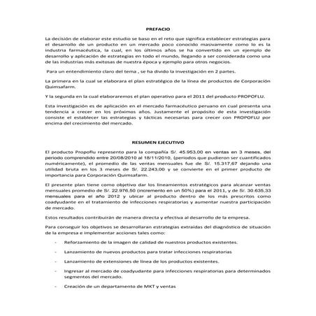Plan de mkt producto farmaceutico | DOC