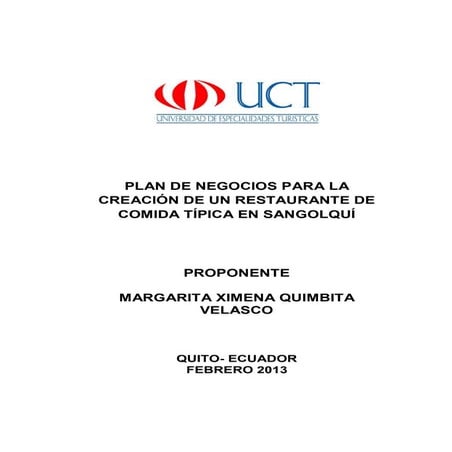 Plan de negocios para la creacion de un restaurante de comida tipica en sango...