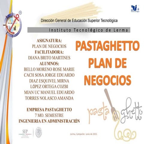 plan de negocios pasta, especifica creación