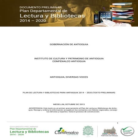Plan Departamental de Lectura y Bibliotecas 2014-2020 Documento Preliminar