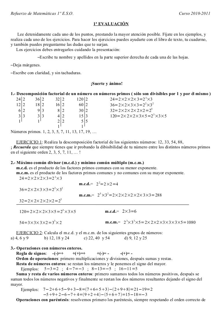 Plan de recuperación 1º e.s.o. Matemáticas.