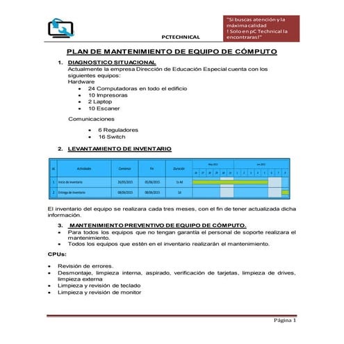 Plan de soporte y mantenimiento 