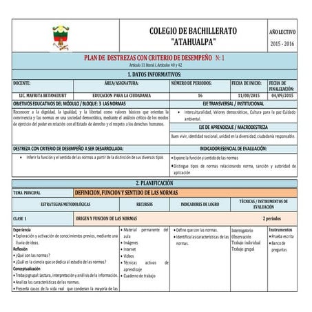 PLAN DE DESTREZAS- EDUCACION PARA LA CIUDADANIA