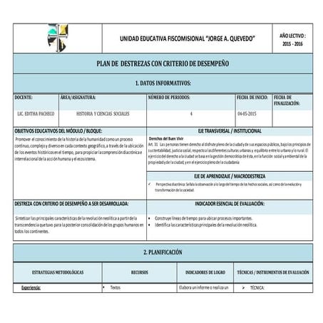 Plan destrezas historia 2do año