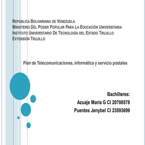 Plan de telecomunicaciones, informatica y servicios postales
