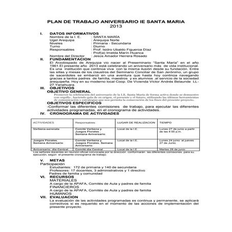 Plandetrabajoaniversarioiesantamaria 130501084948-phpapp01