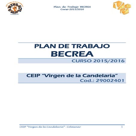 Plan de trabajo BECREA curso 2015-16