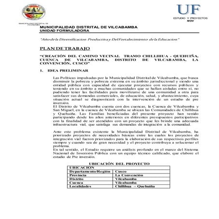 Plan de trabajo carretera Chontabamba