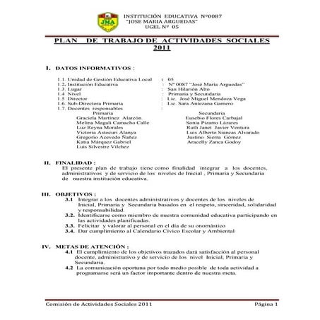Plan    de  trabajo de  actividades  sociales 1