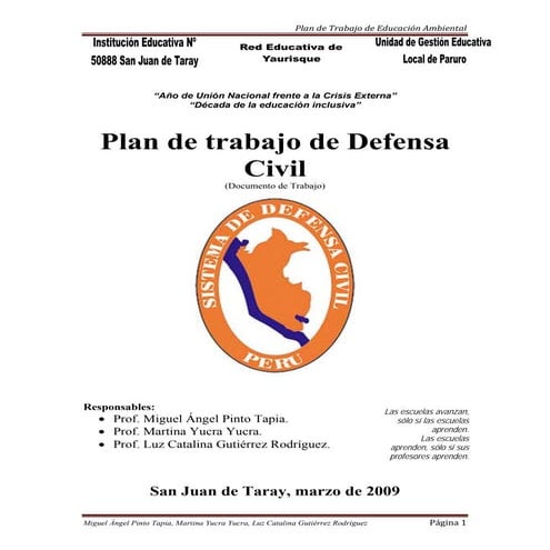 Plan De Trabajo De Defensa Civil 2009