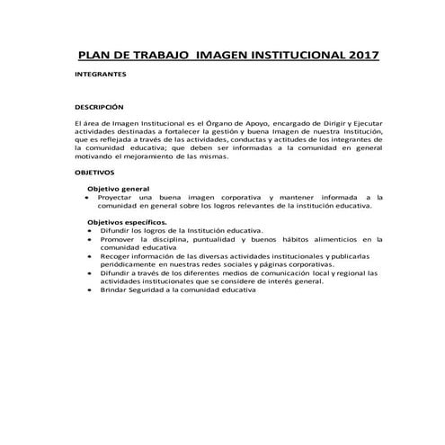 Plan de trabajo imagen