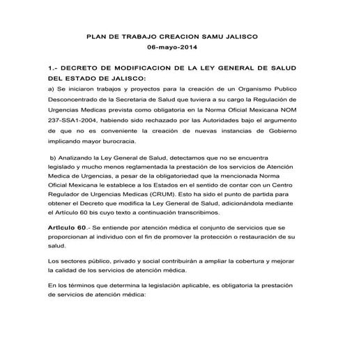 PLAN DE TRABAJO CREACION SAMU JALISCO