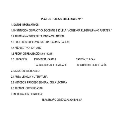 Plan de trabajo simultaneo del 3 de oct al 14 de octubre