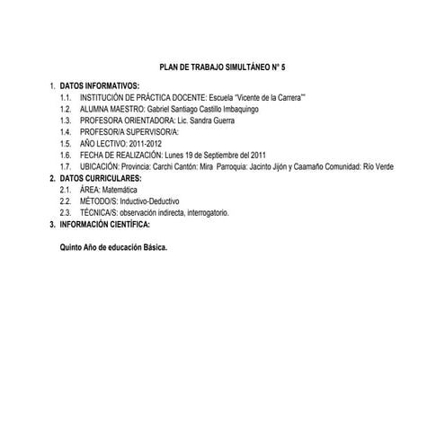 Plan de trabajo simultáneo n 5