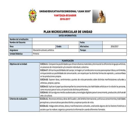 Plan de unidad 1 ECA  BASICA SUPERIOR