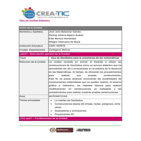 Plan de unidad didáctica grupal cier norte