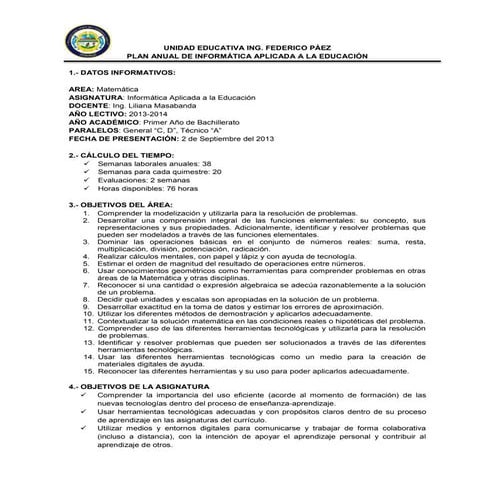 Plan didáctico anual de Informatica