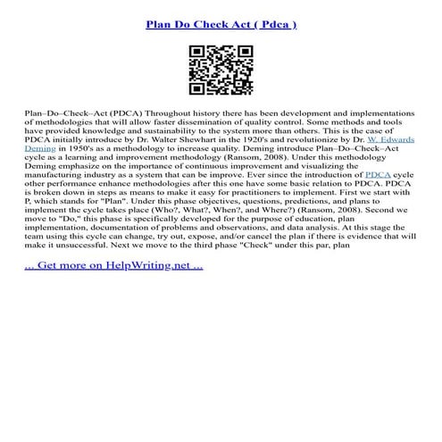 Plan Do Check Act ( Pdca )