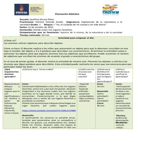 Planeciones de octubre y los 3 primeros aprendizajes del 2do bloque