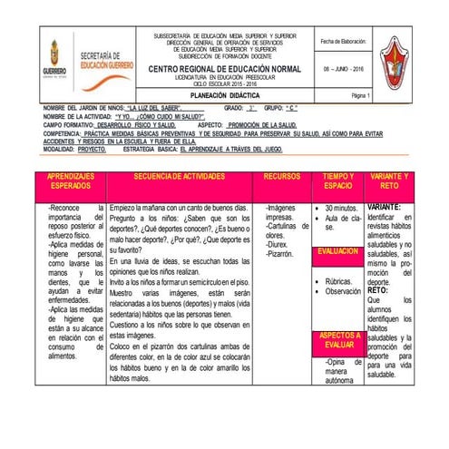 Planeación 8 de junio como cuido mi salud