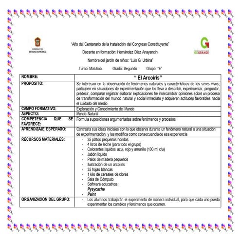 Planeación con adecuación el Arco Iris