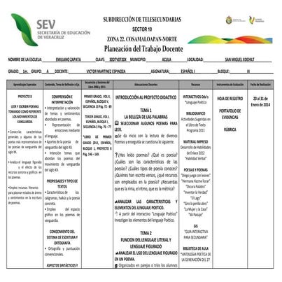 Planeación del Trabajo Docente 2014 (Español ) bloque iii