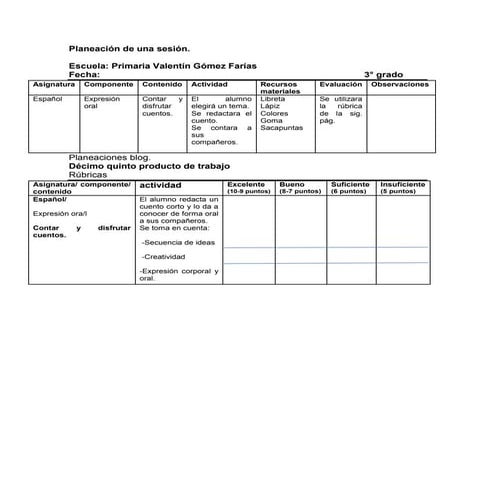 Planeación de una sesión