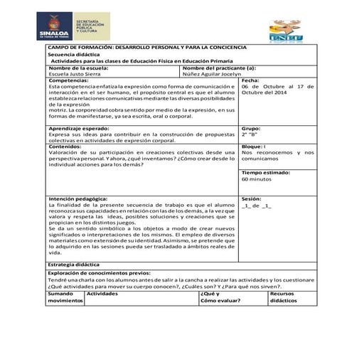 Planeación didáctica educación física