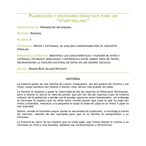Planeación y escenario didáctico para un Stotytelling 