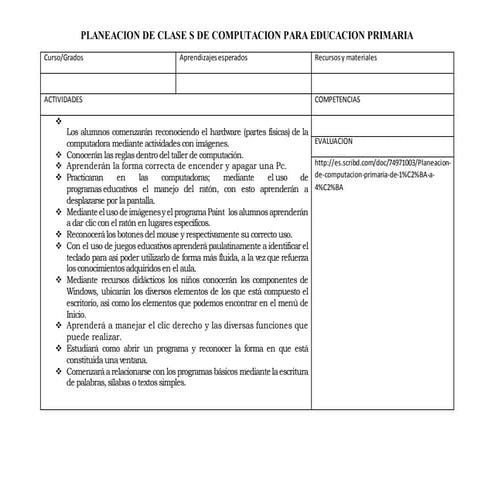 Planeacion de clase s de computacion