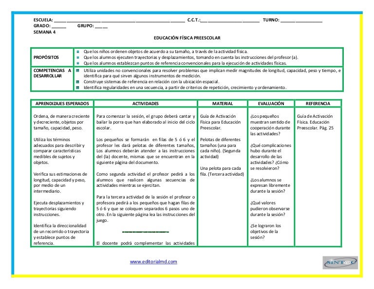 Planeaciones de educacion fisica para preescolar Con