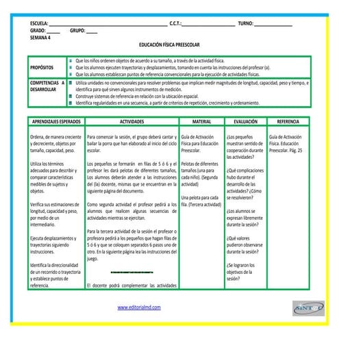 Planeaciones de educacion fisica para preescolar - Con Aprendizajes Esperados
