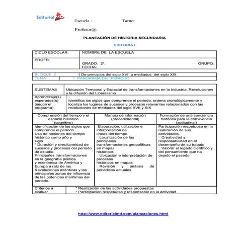 Planeaciones de historia secundaria-segundo y tercer grado