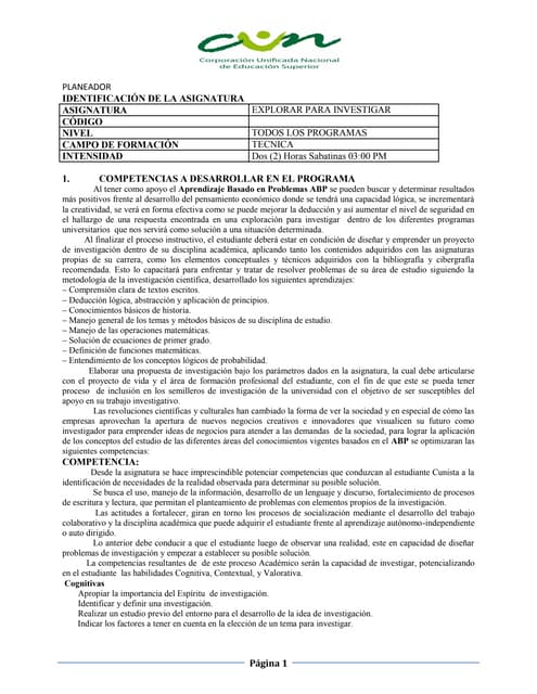 Planeacion explorar para investigar