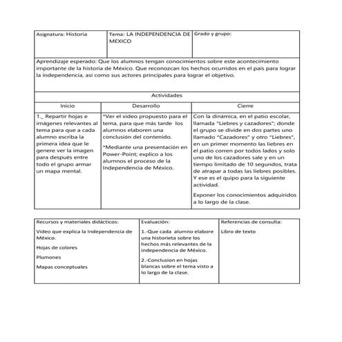 Planeacion independecia de mexico