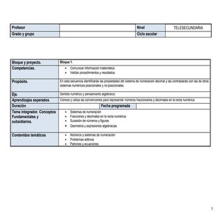 Planeación Matemáticas Telesecundaria