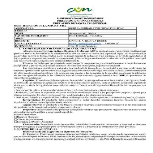 Planeador gobernabilidad y políticas públicas