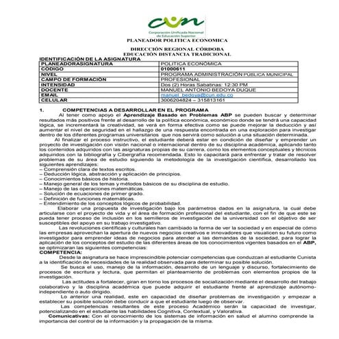 Planeador política económica