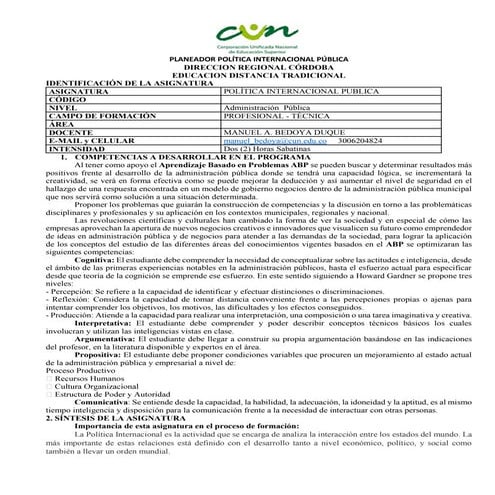 Planeador política internacional pública