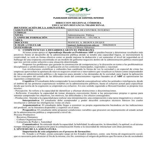 Planeador sistema de control interno