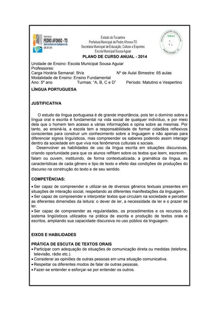 Planejamento 5º ano 2014