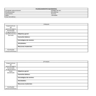 Planejamento quinzenal detalhado