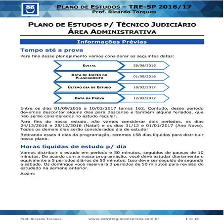 Plano de Estudo para o TRE-SP (Técnico Judiciário)