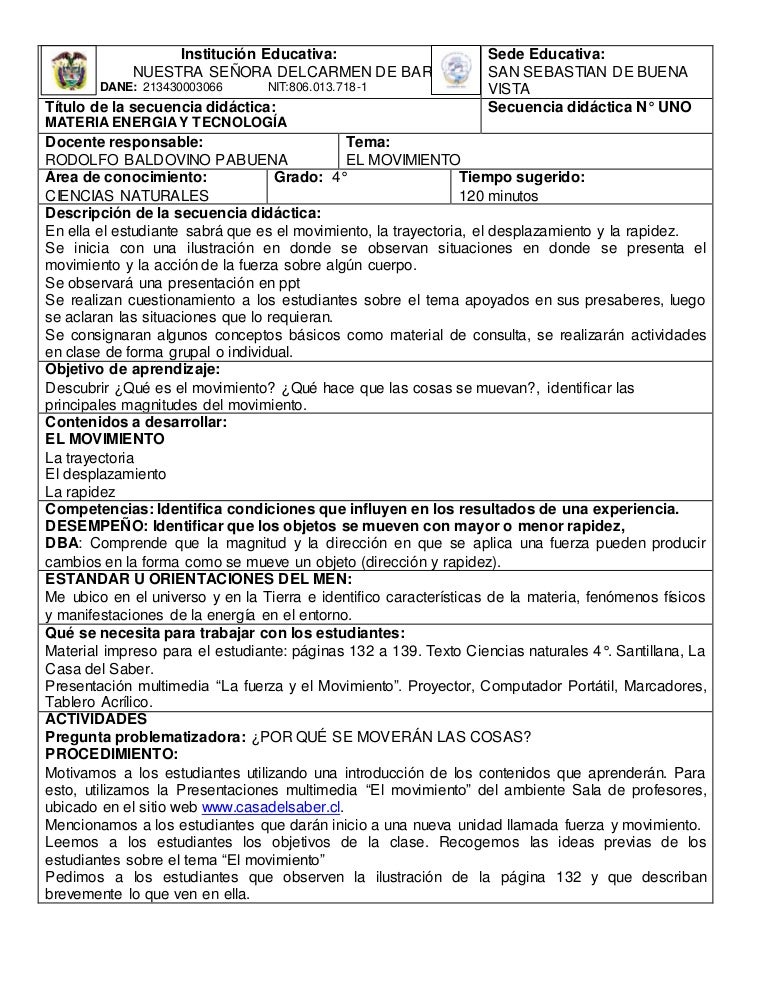 Planes de clase ciencias naturales 4°