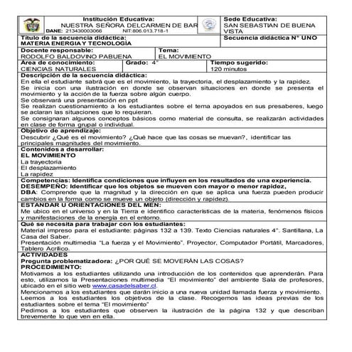 Planes de clase ciencias naturales 4°