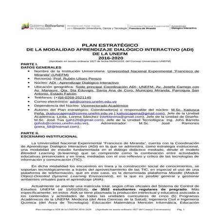 Plan Estratégico ADI-UNEFM 2016-2020