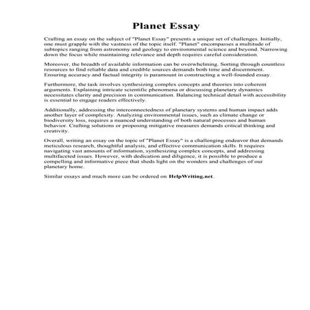 Planet Essay. Essay on planet earth  The Friary School