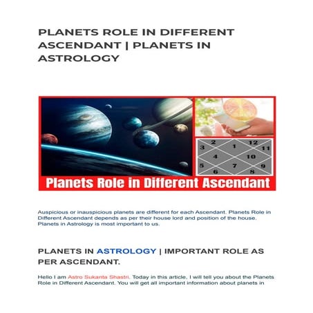 PLANETS ROLE IN DIFFERENT ASCENDANT | PLANETS IN ASTROLOGY