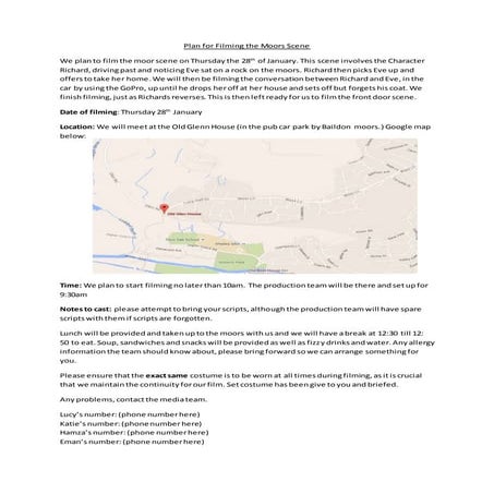 Plan for filming (moors scene)